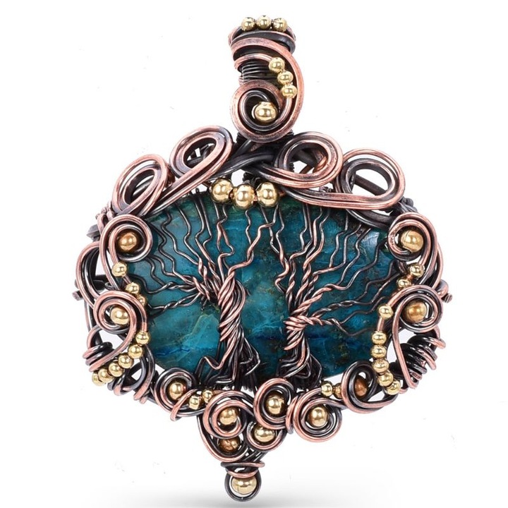 Colier cupru cu crisocola, pandantiv si lant 50 cm