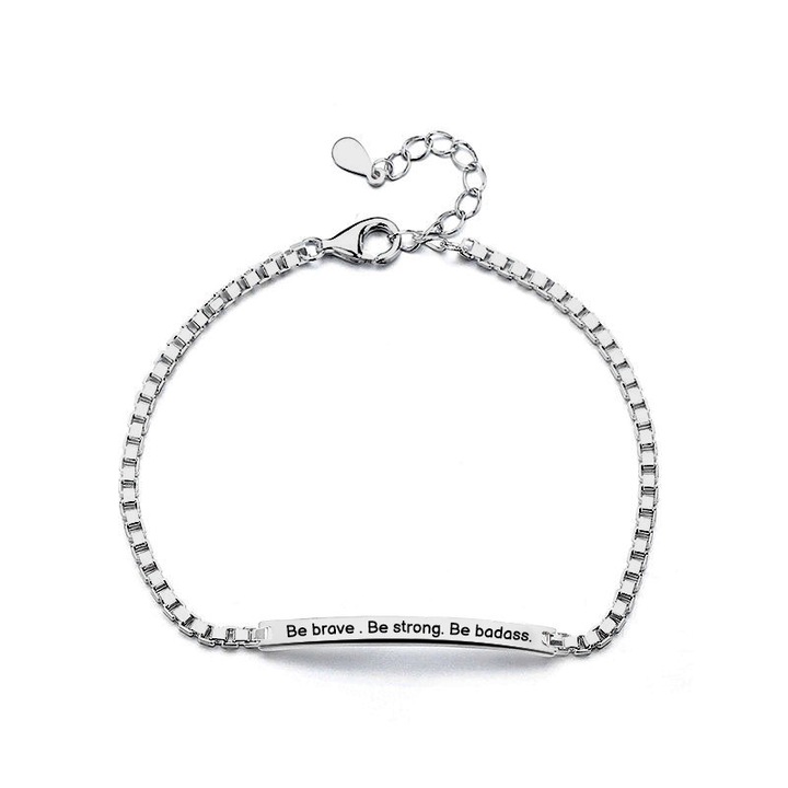 Bratara Dama Argint 925, Bratara Argint Cu Lant Box, Placa Gravata 3 Cm, Bratara Dama Eleganta Reglabila 16 Cm, Extensie 4 Cm, Bijuterie Minimalista Pentru Femei, Accesoriu Elegant Cu Gravura Fina, Cadou Personalizat Valentine’s Day Si 8 Martie, Argintiu