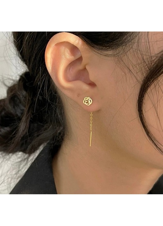 Cercei Lungi din Argint cu Trandafir Suflati cu Aur, Diva4u, 100% Argint 999/4.5 cm, Placat cu aur 14k adevarat, Antialergic, Include Husa De Catifea Pentru Bijuterii
