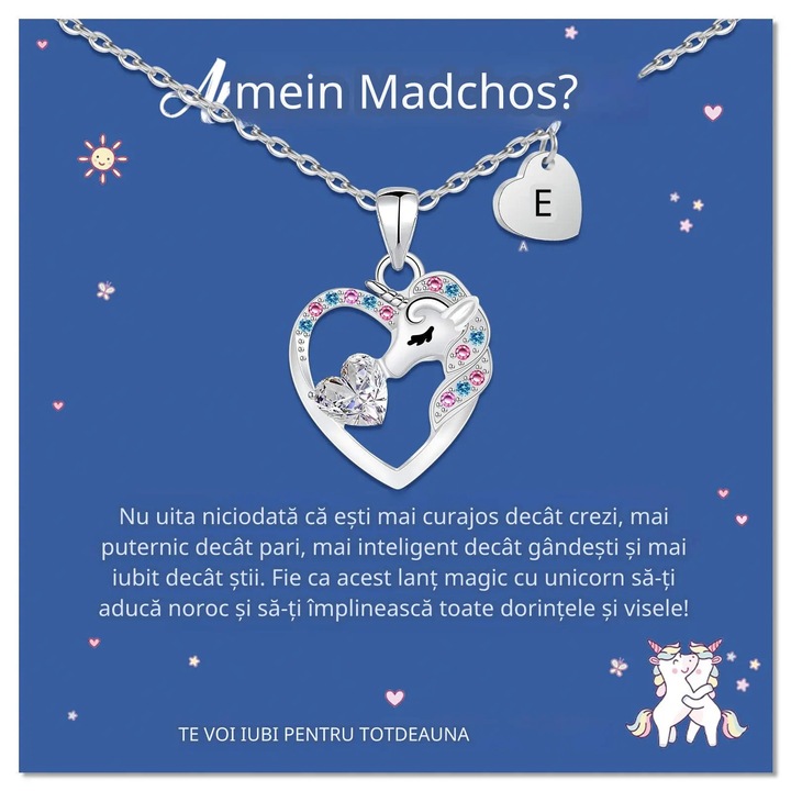 Colier Litere E, Piatra Stralucitoare, Bijuterie Dama