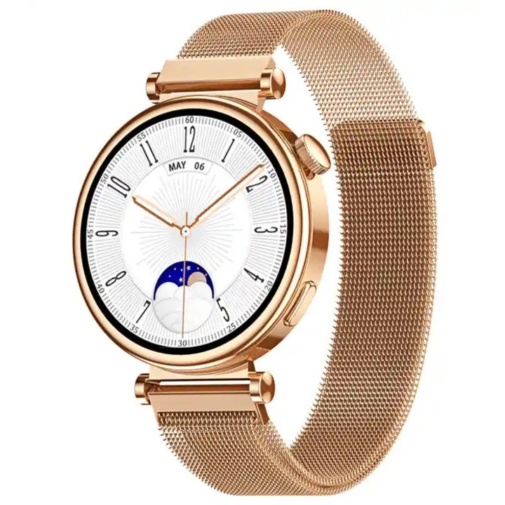 Ceas inteligent LuxeGlimmer Gold Mini, 1.3 inch AMOLED, monitorizare sanatate, impermeabil, auriu