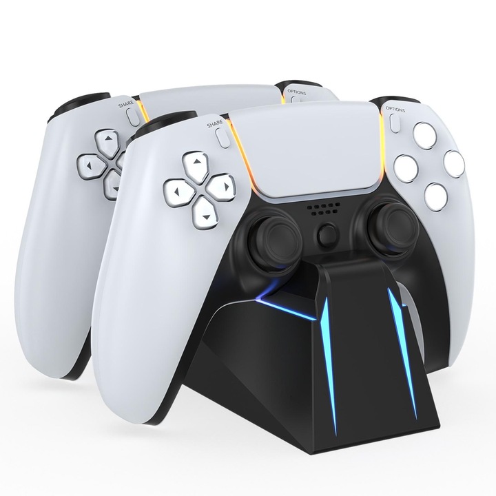 Kettős töltőállomás PS5 kontrollerhez, GAME.PROII, LED kijelző, fekete-fehér, HAPPY JOKER®