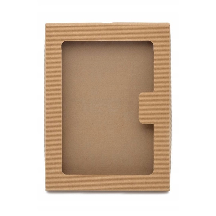 Cutie Cadou cu Capac si Fereastra, Neopak, Model Ondulat, 290x220x30 mm, Carton Microondulat 4 Straturi, Premium, Expunere Eleganta XS, Maro