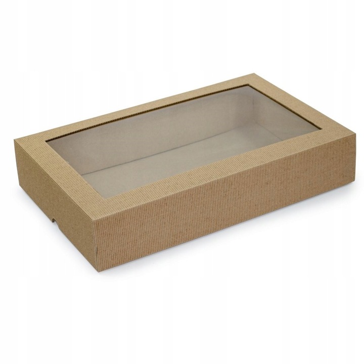 Cutie Cadou cu Capac si Fereastra, Neopak, Model Ondulat, 363x220x70 mm, Carton Microondulat 4 Straturi, Premium, Expunere Cosmetice, Maro