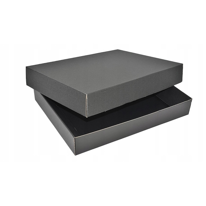Cutie Cadou cu Capac, Neopak, Model Ondulat, 450x350x70 mm, Carton Rigid 450g/m2, Premium, Ambalare Eleganta Gabarit A, Negru