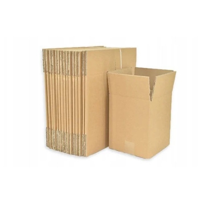 Set Cutii Carton, Neopak, Tip Clasic, 210x210x265 mm, Carton Ondulat Foarte Rezistent 5 Straturi, 580g/m2, Transport Produse Grele, Maro, 100 buc