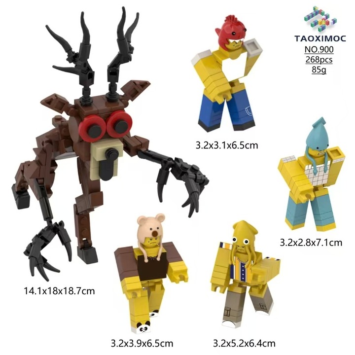 Set de constructie Forest 99 Nights, figurine Roblox, cerb din padure + 4 personaje principale