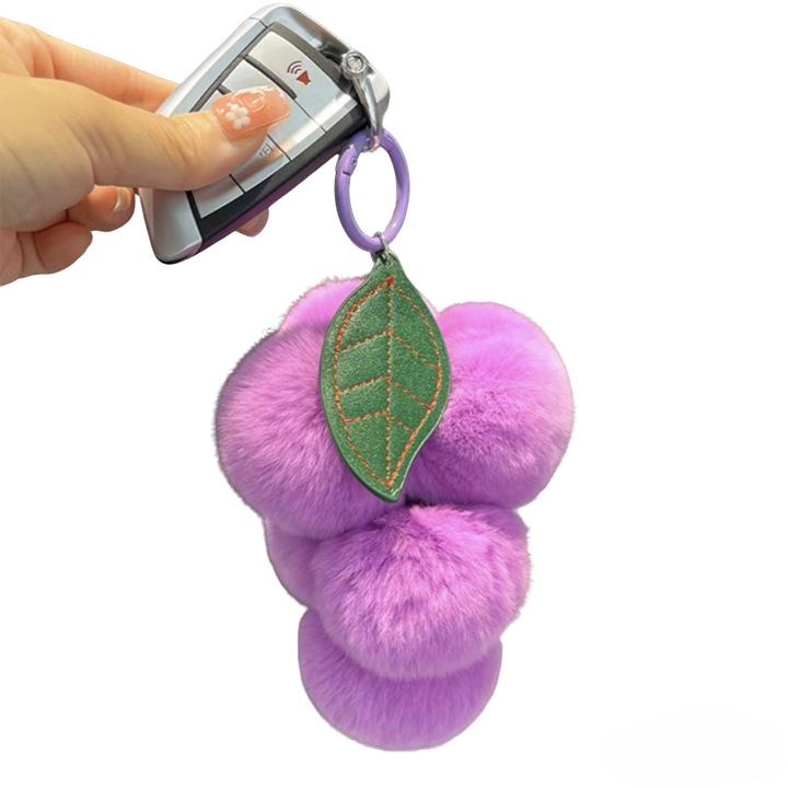 Kulcstartó, BOMSTOM, Szőlő forma, Puha plüss anyag, Lila