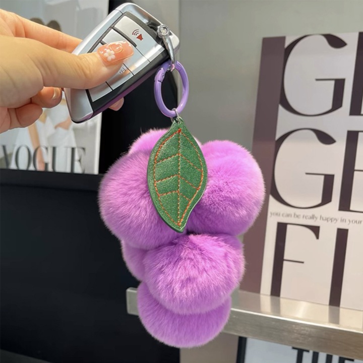 Breloc, BOMSTOM, Forma de Struguri, Material Moale Pufos, Violet