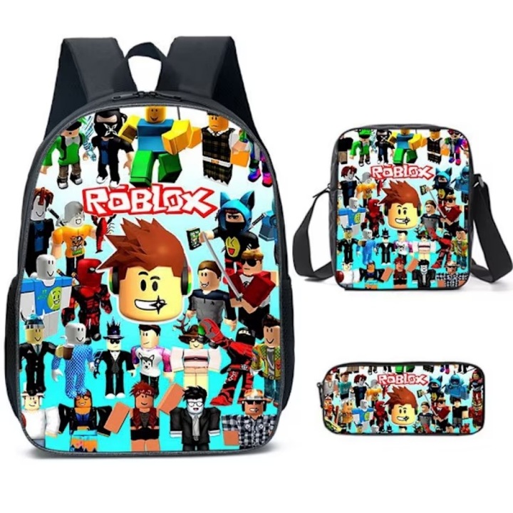 Rucsac 3D Roblox, capacitate mare, AjieQaQ®，spate transpirabil, set 3 piese: rucsac, geanta umar, penar. Spatiu amplu de stocare, impermeabil, durabil, usor. Material: poliester si panza Oxford