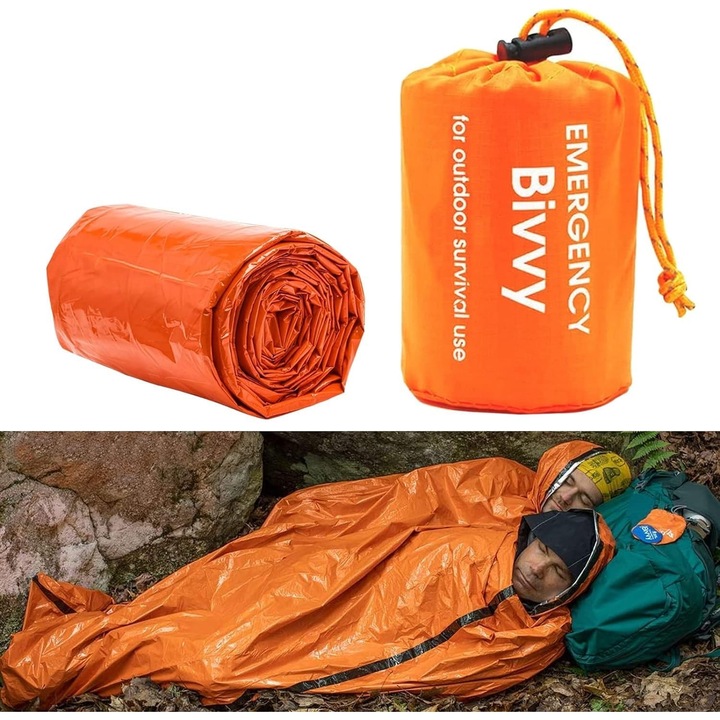 Sac de dormit pentru supravietuire, sac de bivuac pentru supravietuire, paturi de salvare de prim ajutor, patura de urgenta impermeabila, cort tubular cald, ultrausor, termorezistenta, protectie la frig, cort de salvare pentru utilizare in exterior (1, po