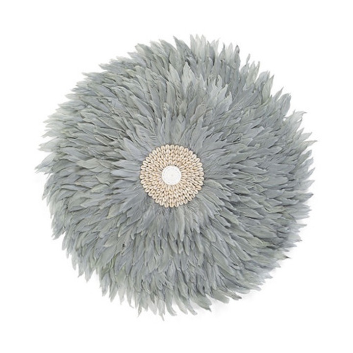 Decoratiune de perete cu pene, 50 cm, gri deschis