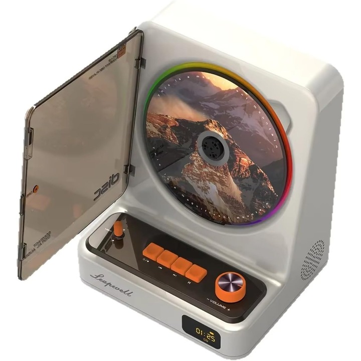CD lejátszó vintage távirányítóval, 3 RGB világítási mód, 5200 mAh akkumulátor 6 óra lejátszáshoz, támogatja a CD/MP3/FM-et, hordozható ABS boombox otthonra és utazáshoz, fehér, WALALLA