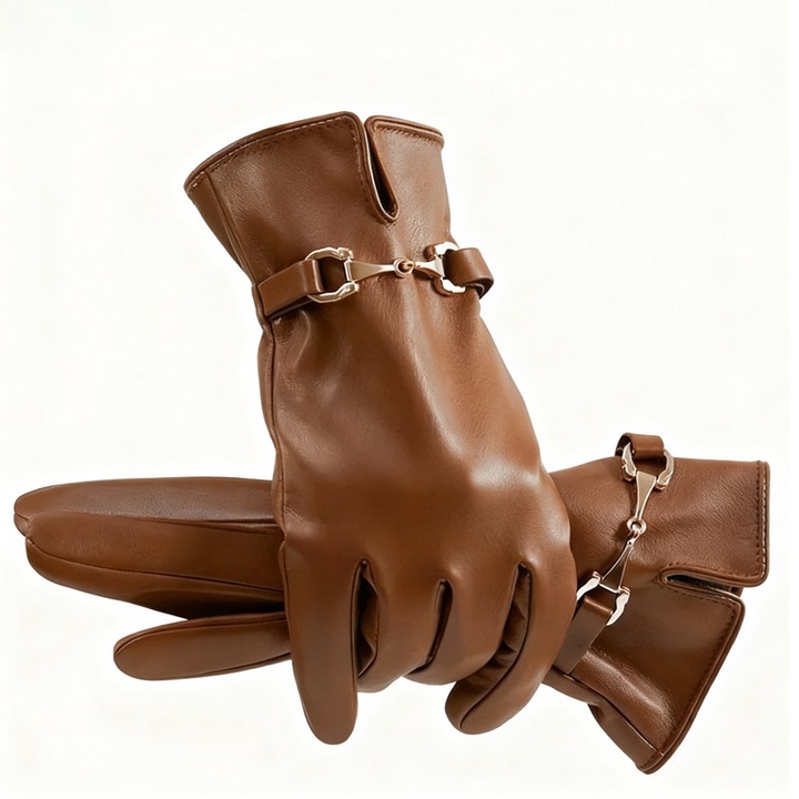 Mănuși din piele pentru femei, Omelivon, touchscreen, călduroase, maro