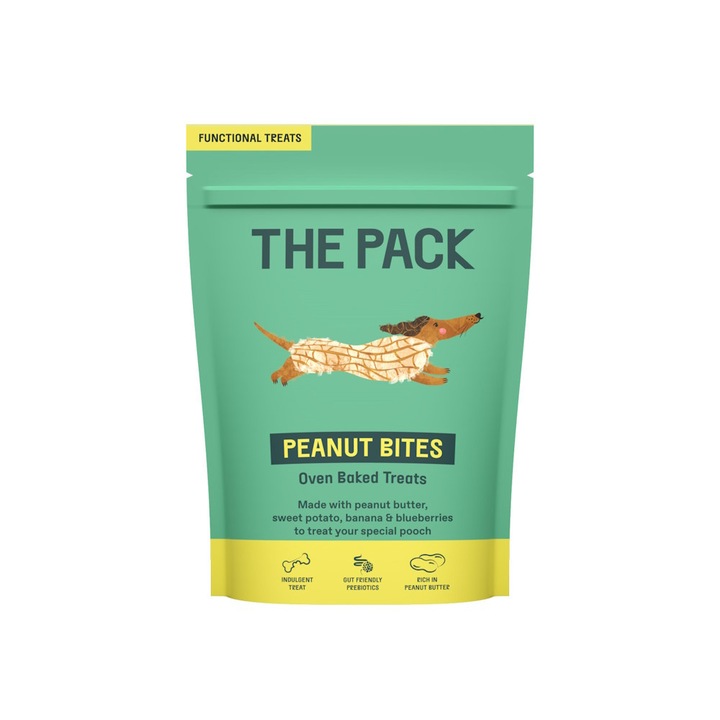 Recompense pentru caini, The Pack, gustari cu unt de arahide si cartofi dulci, 100 gr, marime snack