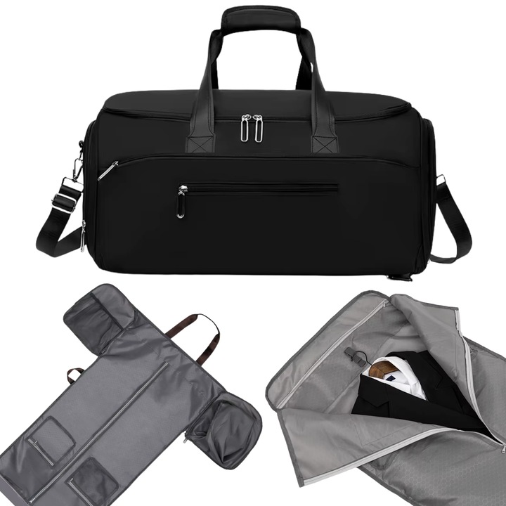 Univerzális Fitness és Utazótáska Uniszex YY-2326, Vállon hordható kialakítás, Nagy kapacitás, Intelligens rendszerezés, Vízálló, Fekete színű, 52 × 26 × 30 cm