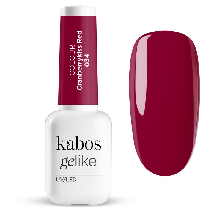 Lac de unghii semipermanent UV/LED, ultra rezistent si stralucitor, Kabos Gelike 034 Cranberrykiss Red, 8ml