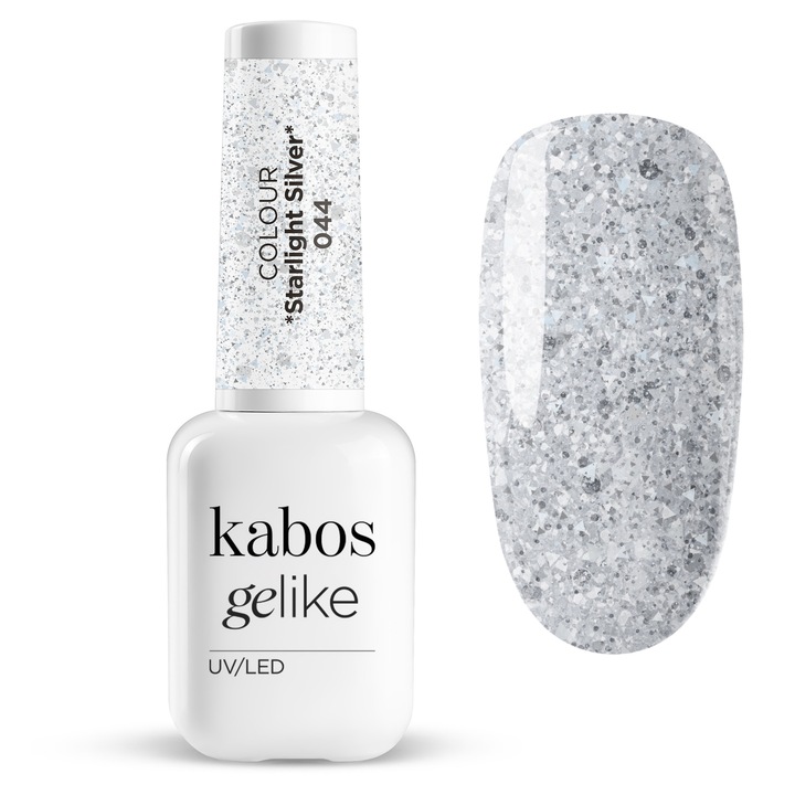 Lac de unghii semipermanent UV/LED, ultra rezistent si stralucitor, Kabos Gelike 044 Starlight Silver, 8ml