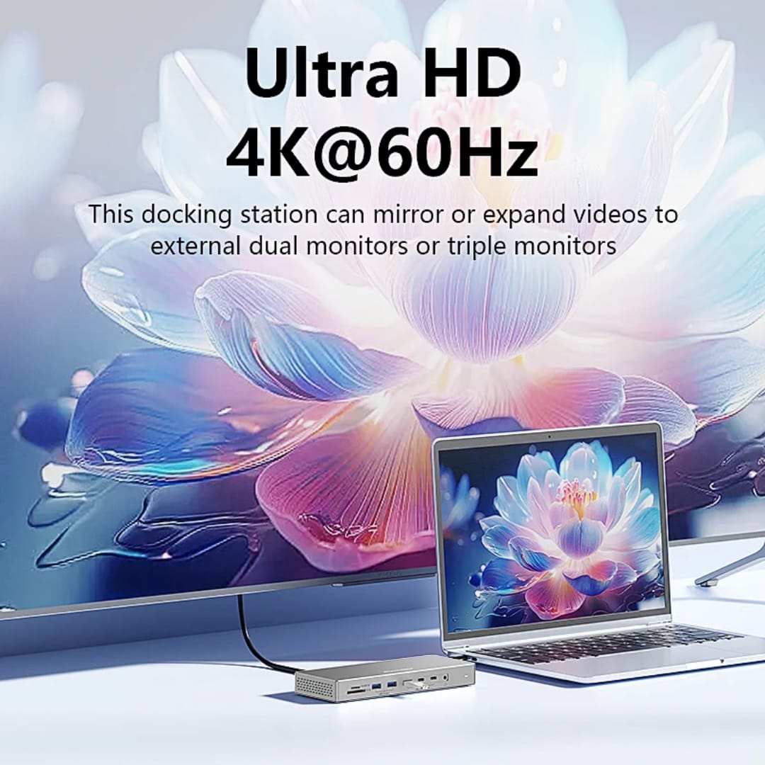 Audio Card Reader Docking Station USB-C 16-in-1, Triple Monitor 4K@60Hz (2x HDMI + DP ...