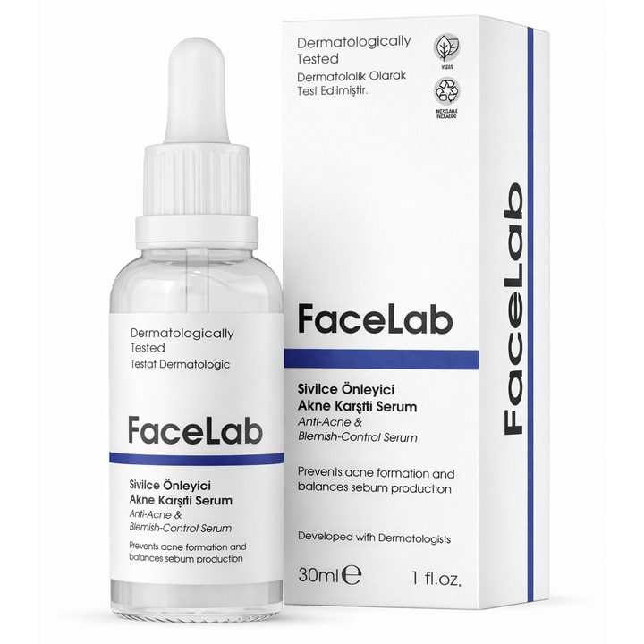 Ser Antiacne FaceLab cu Acid Salicilic si Retinol, Previne Cosurile, Regleaza Sebumul, Uniformizeaza Tenul, Ten Gras si Acneic