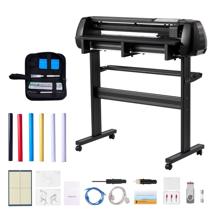 Masina de taiat vinil, Plotter de taiere, Latime max 870 mm, Lame duble, Forta si viteza reglabile, Pachet cu coli autocolante si film de transfer, Software inclus