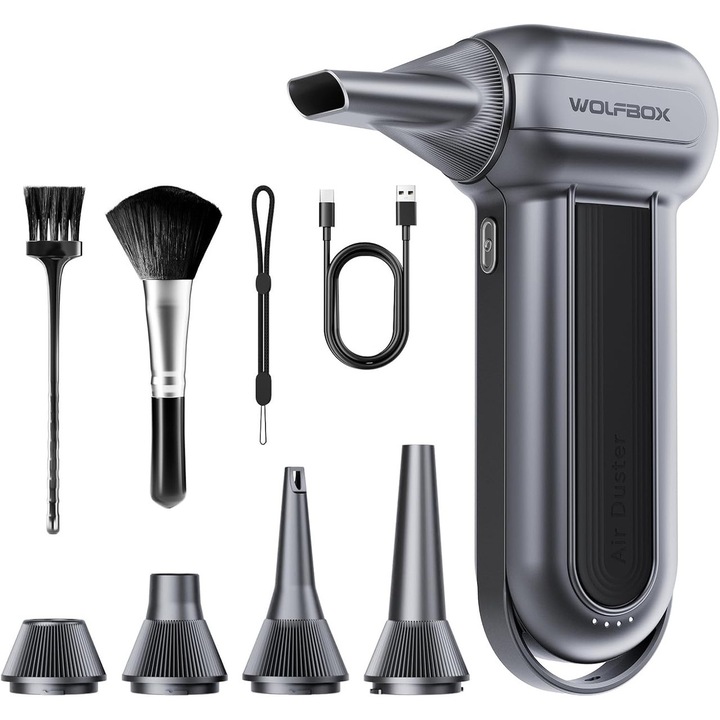 Suflanta portabila WOLFBOX MegaFlow100, gri argintiu, 70 picioare cubice pe minut, 1,57x1,57x6,3 inch