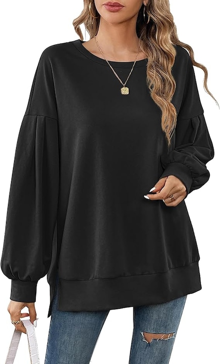 Bluza de vara pentru femei, cu maneci lungi evazate, negru L