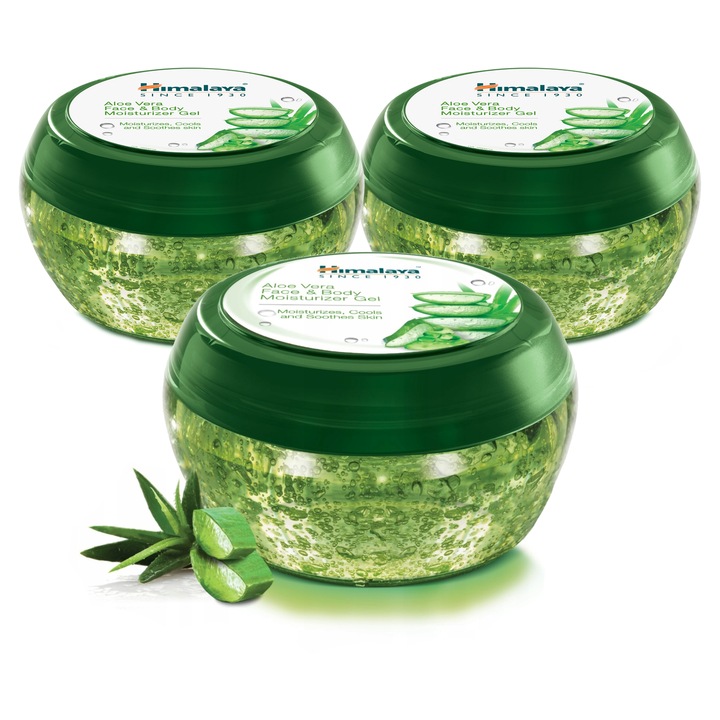 Pachet 3x Gel Pentru fata si corp, Himalaya, Formula Gel, Hidrateaza, Racoreste Si Calmeaza Pielea, Textura Usoara, Se Absoarbe Rapid, Formula Non, Aderenta, 3x300ml