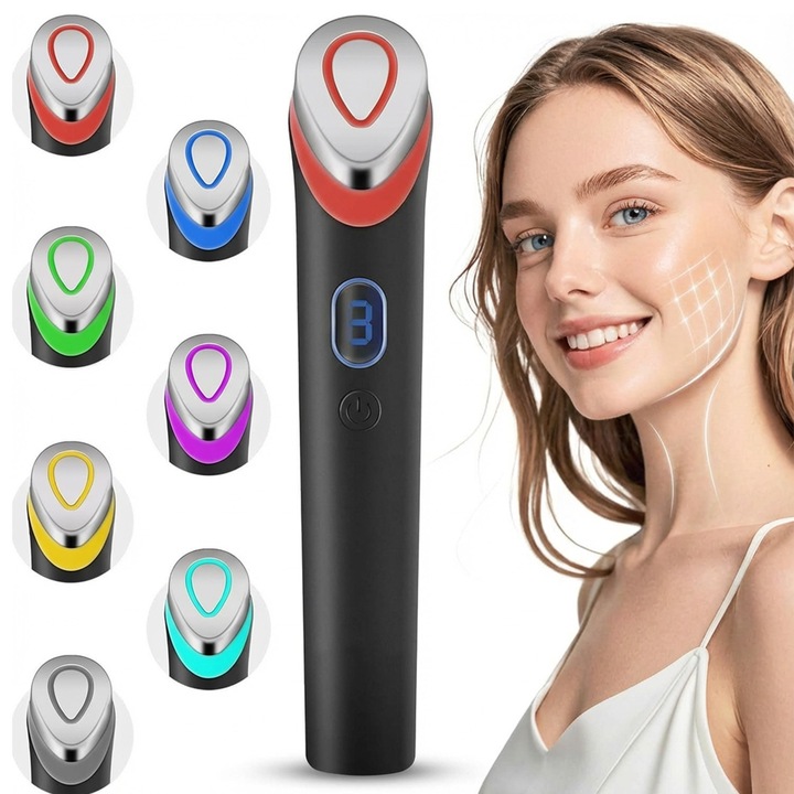 Aparat antirid facial, 7 surse de lumina, reduce ridurile si cearcanele, stimuleaza regenerarea colagenului si repara pielea，Rezolva o varietate de probleme ale pielii