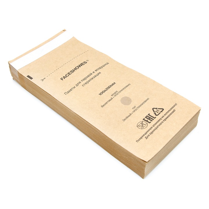 Pungi sterilizare din hartie pentru pupinel, 100x200 mm, 100 buc/set FACESHOWES