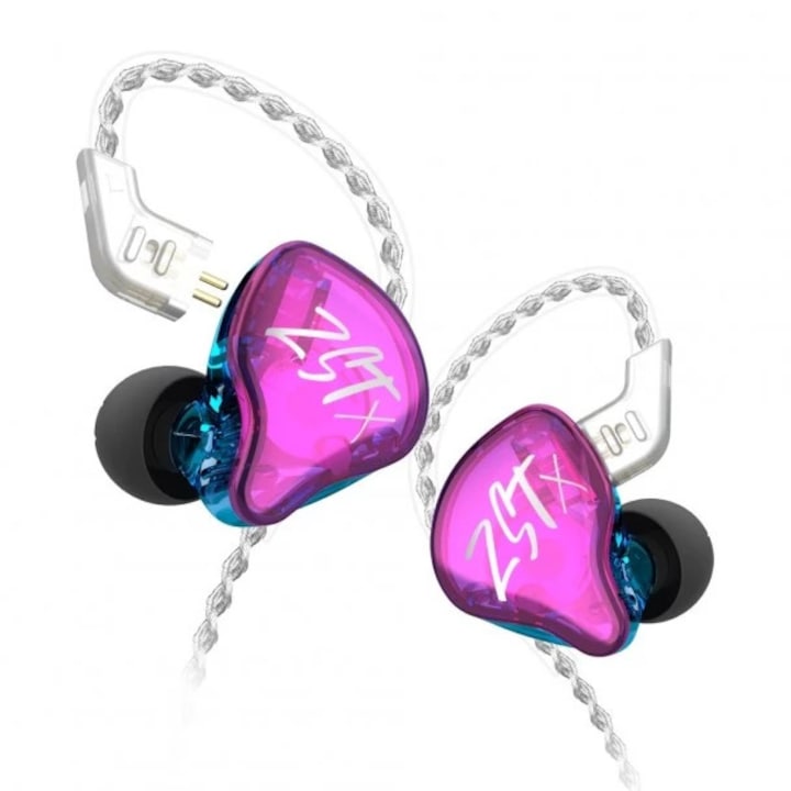 Casti in ear KZ Acoustics ZST X, negru, cablu placat cu argint, driver dinamic dublu, 22g