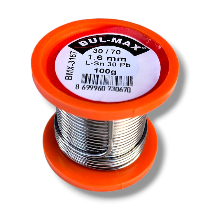 Fludor Sn30-Pb70, bobina 100 g, aliaj pentru lipit electric 30% staniu si 70% plumb, pentru electronica si instalatii electrice - COBI SMART®