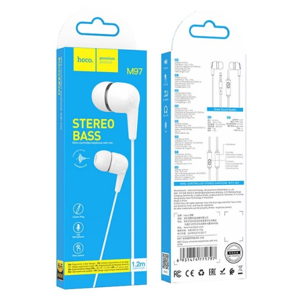 Casti Handsfree Hoco M97, 3.5mm, alb, 1.2m, microfon integrat