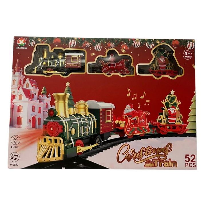 Set Trenulet de Craciun Xiong cu Lumina si Muzica, 52 Piese, Locomotiva si Vagoane, Decor Festiv, Multicolor