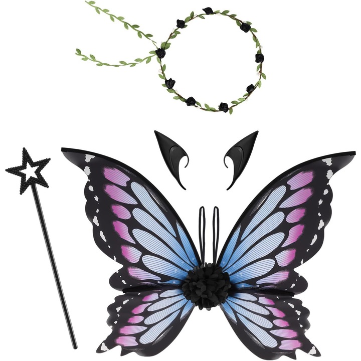 Aripi de zana pentru copii cu urechi de elf si baghete magice - Violet 43x1x82 cm, 70 g