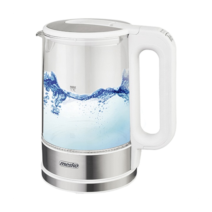 Fierbator electric, Mesko, MS 1301w, 1850 W, 1,7 L, sticla/otel inoxidabil, alb