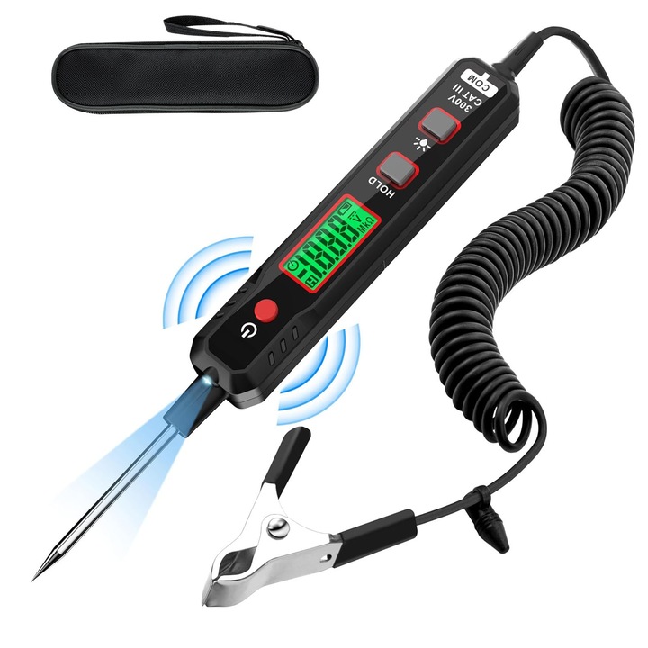 Stilou de testare a circuitelor auto, AFKSMILE, LCD 0.8-100V, Negru, 17.5x2.5x2.6cm