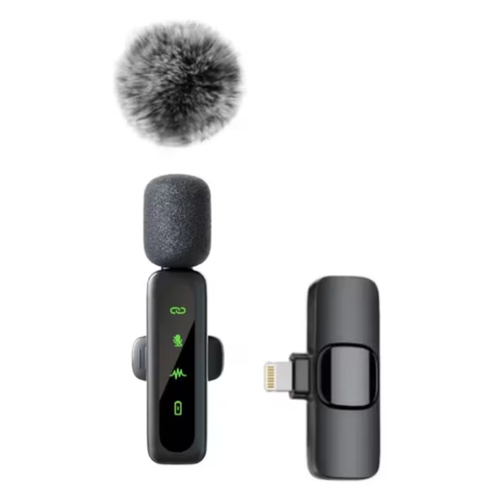 Microfon Bluetooth pentru guler EBIN, reducere a zgomotului, mufa Lightning, incarcare USB, portabil