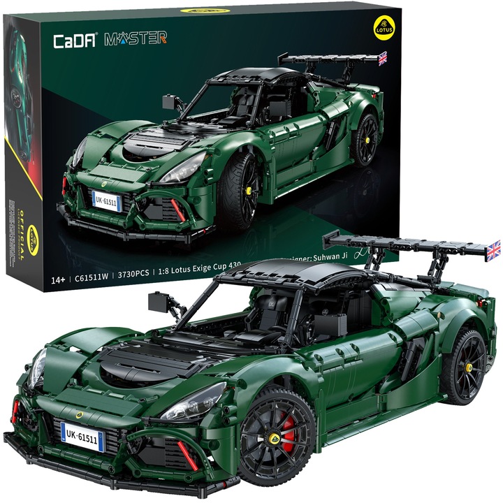 Blocuri de constructie CaDA Masina 54 cm masina de oras Lotus Exige Cup 430 verde inchis Vehicul 3730 piese