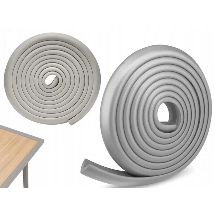 Banda protectie copii din spuma pentru muchii mobilier, 2 metri liniari, Banda adeziva de siguranta, Husa anti-soc moale, Protectie colturi si margini mobila, Gri