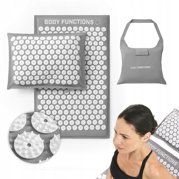 Saltea De Presopunctura, Body Functions, 270 De Puncte De Masaj Pentru Spate Si Gat, Relaxare, Reducerea Stresului Si Tensiunii Musculare, Gri/Alb, 1 Set