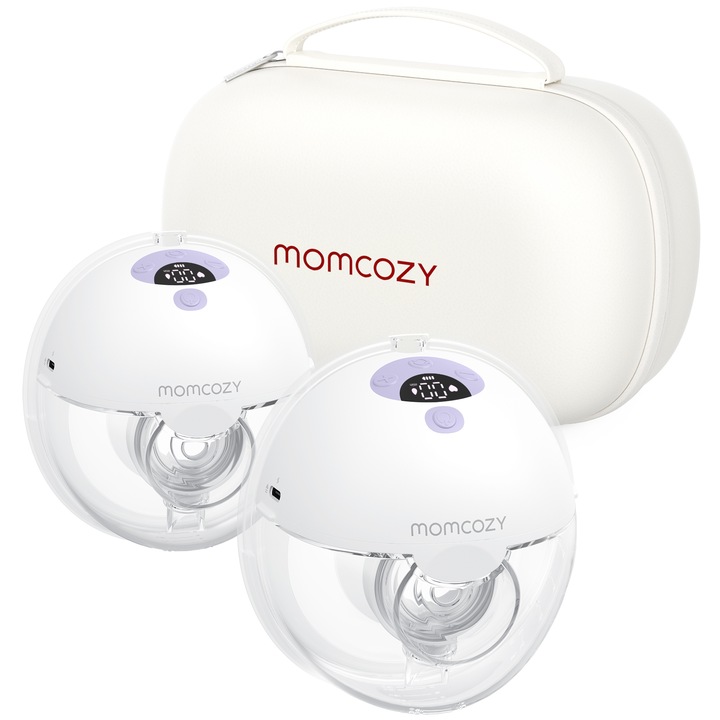 Pompa de san Momcozy M5, dubla, violet, capacitate 160 ml, compacta si confortabila, usor de utilizat, ideala pentru extragerea zilnica a laptelui