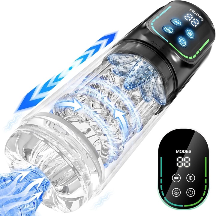 Masturbator masculin FairyKiss®, pompa de penis masculin pentru adulti, 7 functii (impinge-trage, rotire, sugere, linge), consola de jocuri sexuale cu ecran LCD, jucarie sexuala pentru adulti