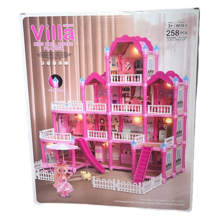 Casa de papusi Villa, 4 etaje, 9 camere, multicolor, 258 piese, 3+ ani