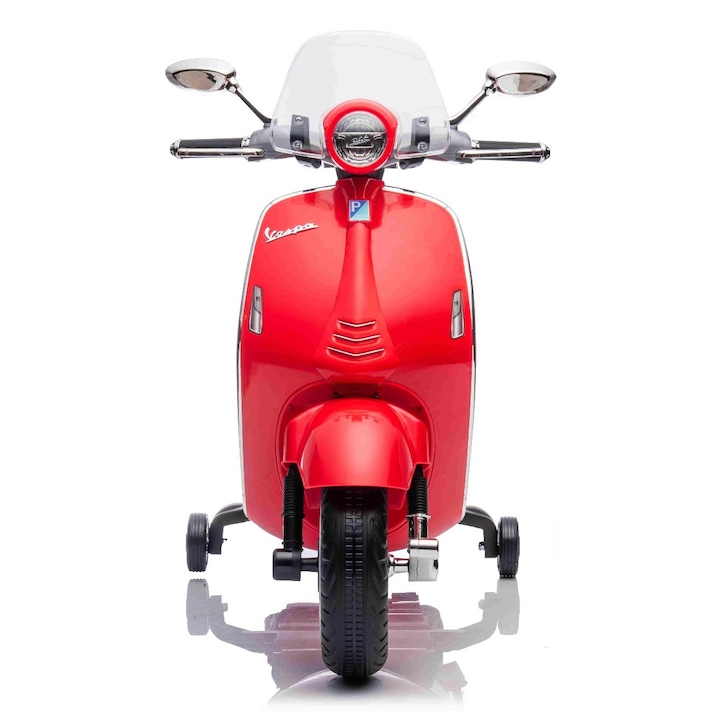Motocicleta electrica Tea Sports Vespa 946, roșie, cu roți ajutătoare, scaun din piele, 108x49x75cm