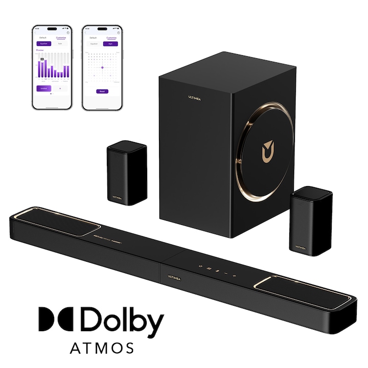 Саундбар ULTIMEA Skywave F40 Boom, 5.1.2, Dolby Atmos, SurroundX система с 2 задни високоговорителя, 6.5” субуфер, 460W, HDMI eARC, Bluetooth 5.4, Черен