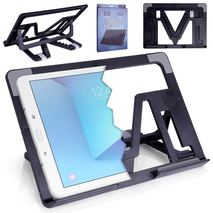 Suport Pentru Tableta, Vilde, 26x18,5x14 cm, Inaltime Reglabila, Fabricat Din Abs, Pliabil, Utilizare Confortabila, Materiale De Inalta Calitate, Negru