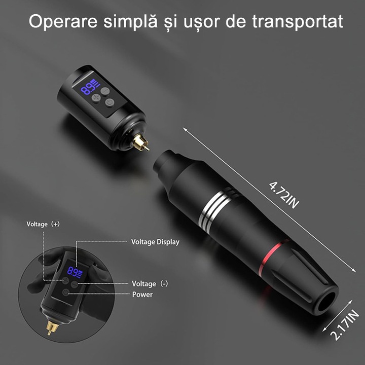 Vezeték nélküli tetoválógép készlet, Rqiurpn, 1200mAh tápegység, 10000 RPM sebesség, 10 tetováló tű, 7 db 5 ml-es tintapalack, Tartozékkészlet, Hosszú üzemidő, Hordozható, Kezdőknek és profiknak egyaránt alkalmas, Fekete