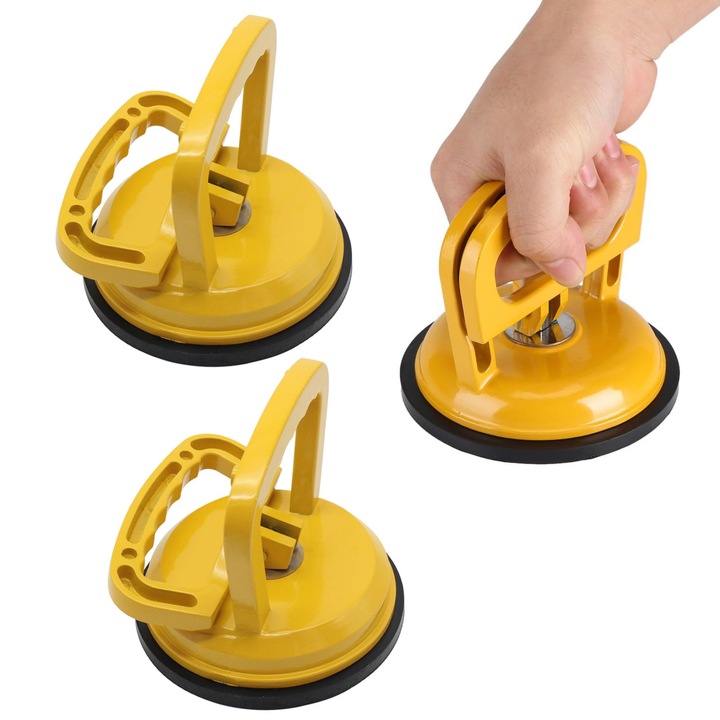 Set 2 ventuza profesionala, asskanaer, Ventuza pentru transport si montat parbrize, Indepartarea adancitura, Pentru indreptat tabla caroserie auto, Mutarea mobilierului, faiantei, 1 brat, Max 45 kg, Din aluminiu, 120 mm, Galben