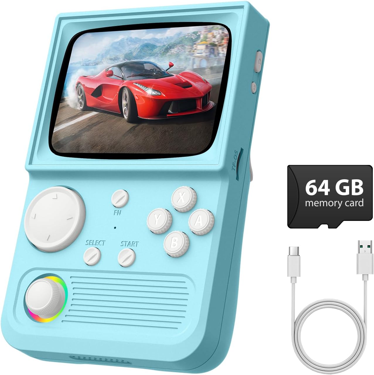 Consola portabila retro R36T, XONGSOR®, 64GB, 18000+ jocuri, ecran IPS 3.5", WiFi, baterie 3500mAh, albastru